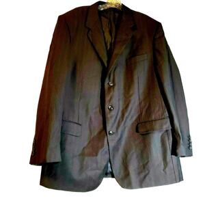 Karako Collection Super 140's Suit Jacket Black Pinstripe Wool Lined Size 44R